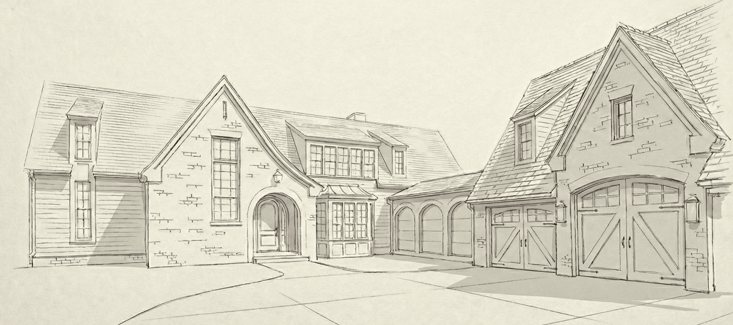 Exterior visualization rendering of custom Tudor home by Ver Woert Construction West Michigan design-build